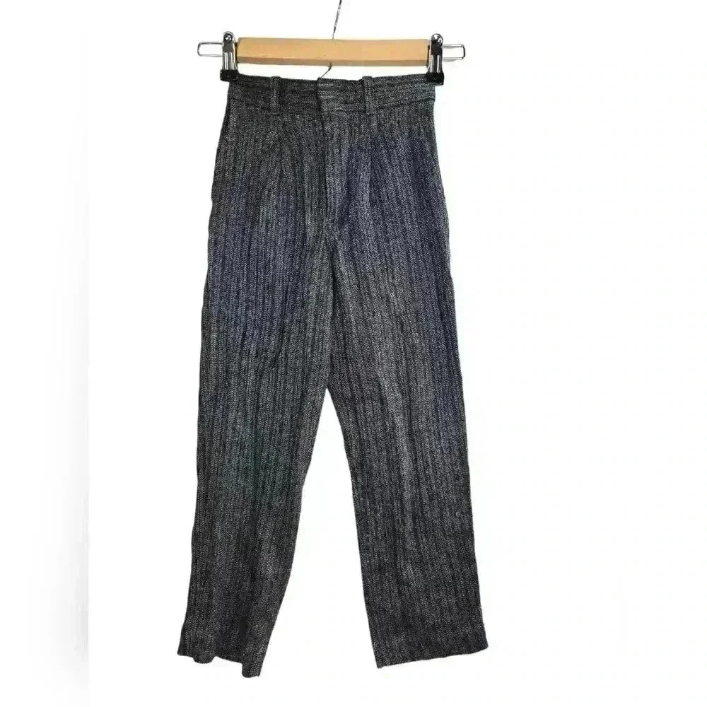 Vintage Black Gray Striped Boys Pleated Dress Pants Size XS Pockets **Read**